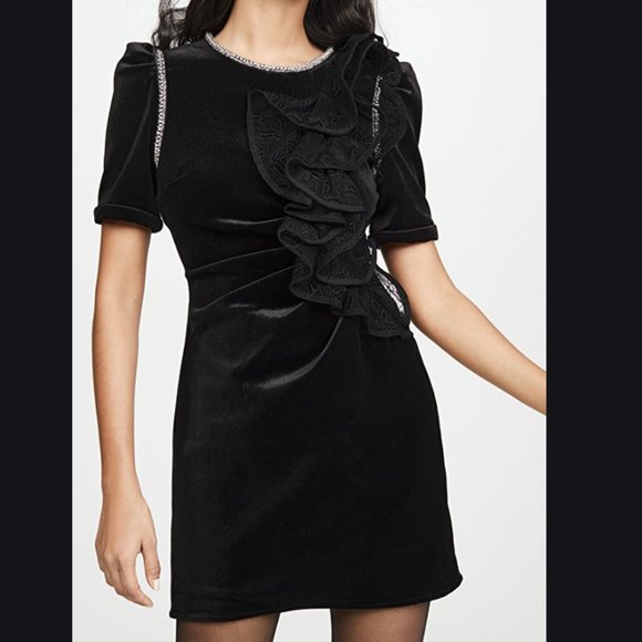 Self Portrait Velvet Ruffle Mini Dress - Picture 2 of 5